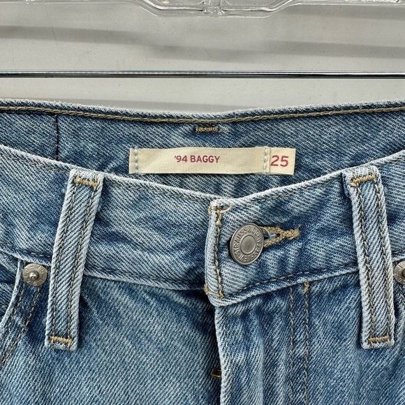 LEVIS 94 BAGGY BLUE distressed high rise woman grunge loose fit cotton jean 25 - Picture 3 of 12